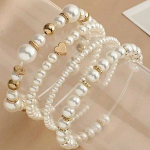 NEW 4-Pc Faux Pearls and Gold Bracelet Set